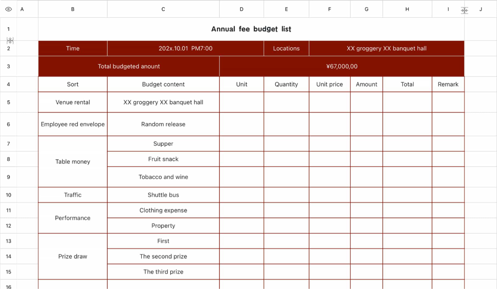Annual Meeting Expense Budget List 1